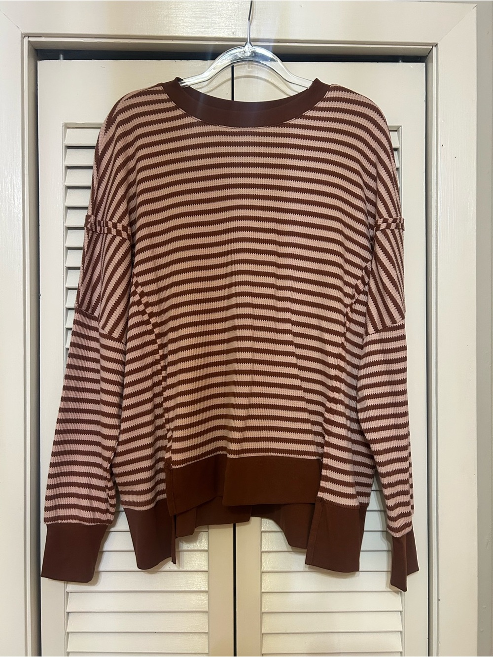 Pink Lily Striped Long Sleeve Top in Brown and Light Pink